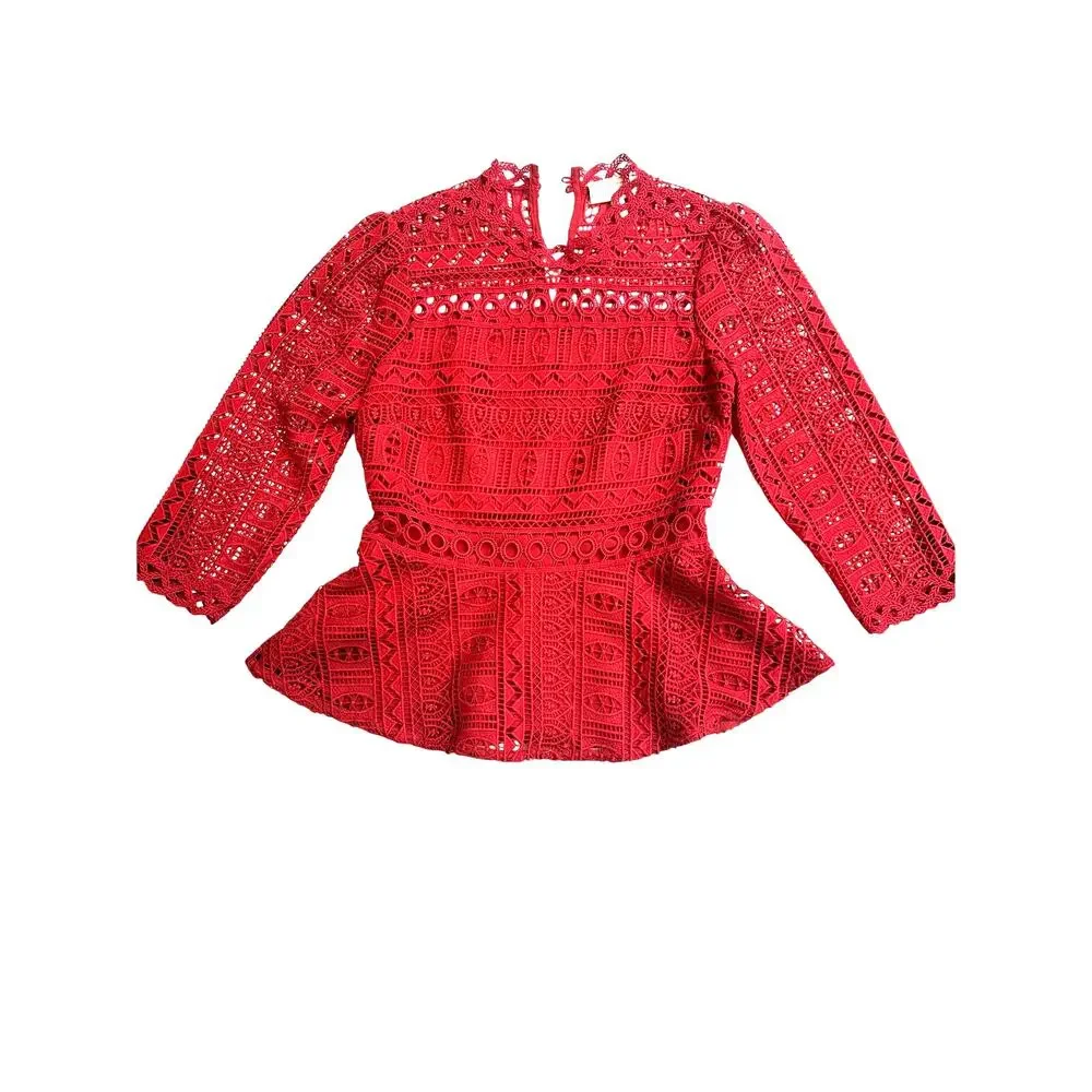 Moulinette Soeurs Anthropologie Tamera Red Lace Peplum Top Size 2